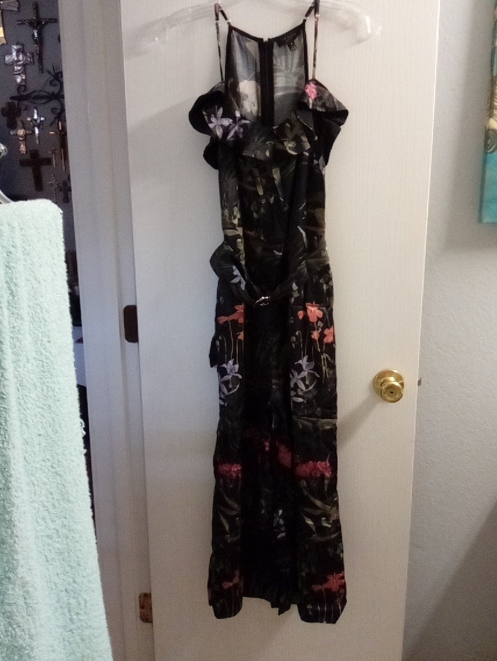 Ted Baker London Black Floral Spaghetti-Strap Jumpsuit